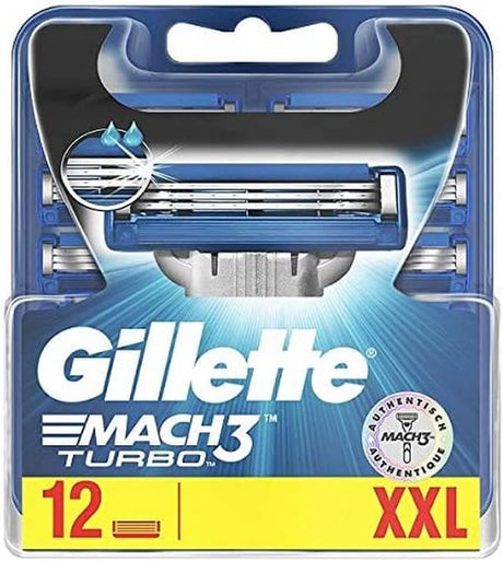 Gillette Mach3 Turbo Razor Blades - 12 Piece Bundle (8 Pack and 4 Pack)