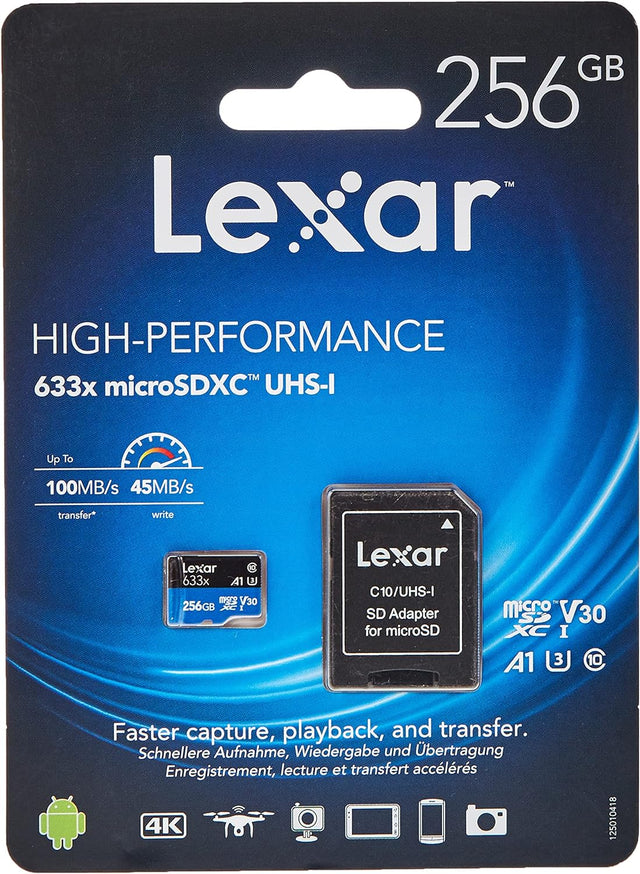 Lexar 256GB 633x HS microSDXC UHS-I C10 with Adapter