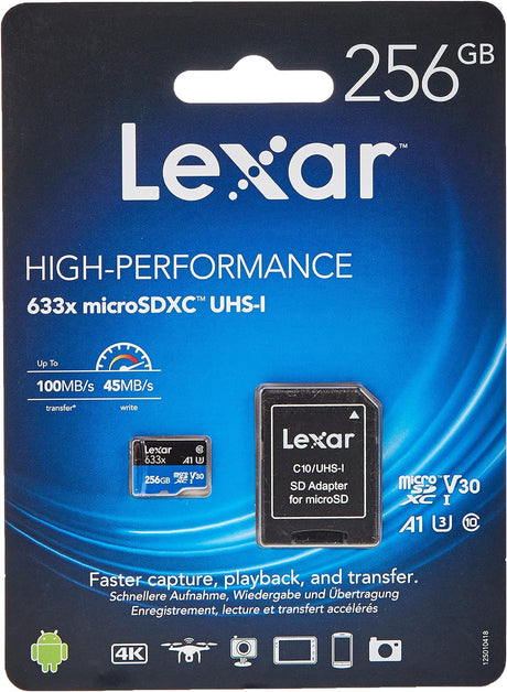 Lexar 256GB 633x HS microSDXC UHS-I C10 with Adapter