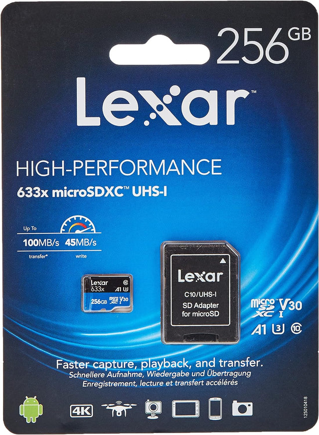Lexar 256GB 633x HS microSDXC UHS-I C10 with Adapter