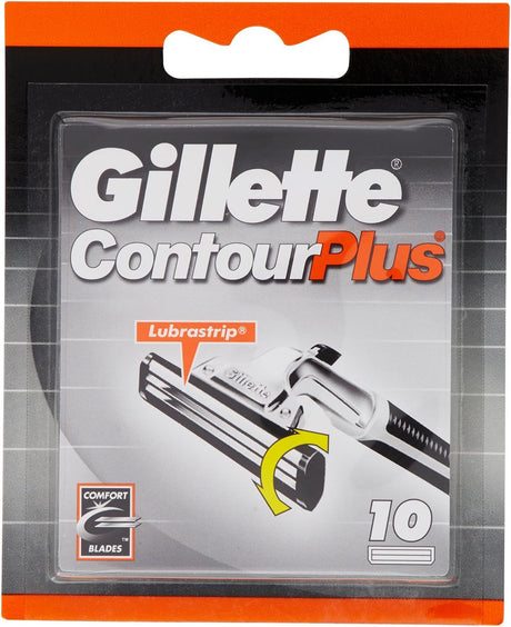 Gillette Contour Plus Razor Blades Men Pack of 10 Razor Blade Refills with Lubrastrip and Comfort System