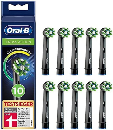 Oral-B CrossAction Electric Toothbrush Heads Black with CleanMaximiser - 10 Pack