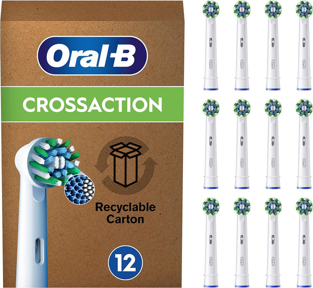 Oral-B Pro Cross Action Electric Toothbrush Head X-Shape And Angled Bristles for Deeper Plaque Removal Pack of 12 Toothbrush Heads White