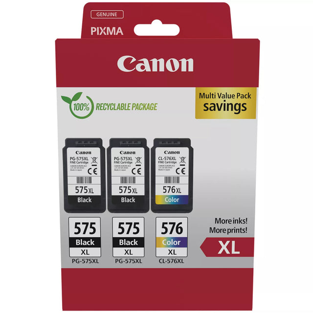 Canon PG-575XL Black Twin and CL-576XL Colour Ink Cartridge Combo Pack - 5437C004