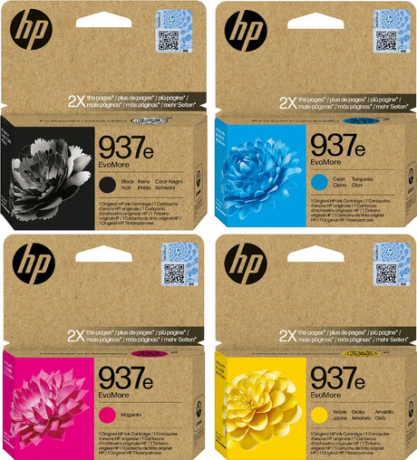 HP 937e EvoMore Black Cyan Magenta Yellow Ink Cartridge Bundle Pack