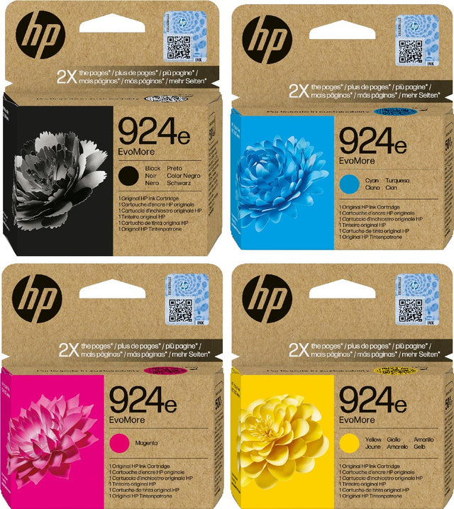 HP 924e EvoMore Black Cyan Magenta Yellow Ink Cartridge Bundle Pack