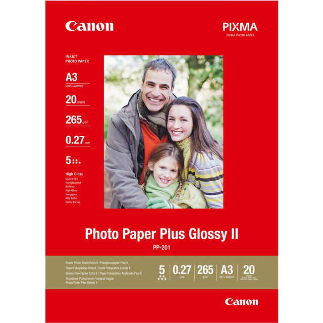 Canon PP-201 Plus II Photo Paper - Glossy - 265 g/m2 - A3 (297 x 420 mm) - 20 Sheets - 2311B020