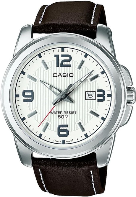 Casio Mens Analogue Watch - Brown with Silver Case