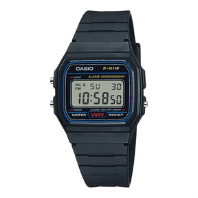 Casio F-91W Digital Watch Black Resin Strap Alarm Stopwatch LED - F-91W-1YER