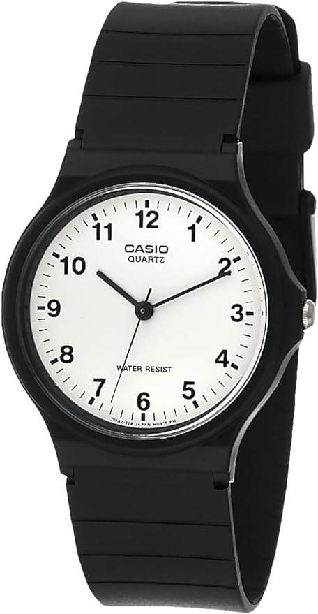 Casio Mens Watch with White Dial Analogue Display and Black Resin Strap - MQ-24-7BLL