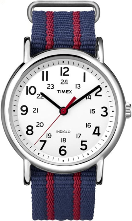 Timex Unisex Weekender Watch with Blue/Red Fabric Strap - T2N747