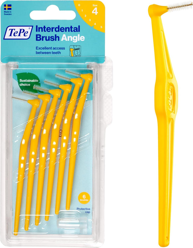 TePe Angle Interdental Brushes Yellow 0.7mm (Size 4) 6 Pack