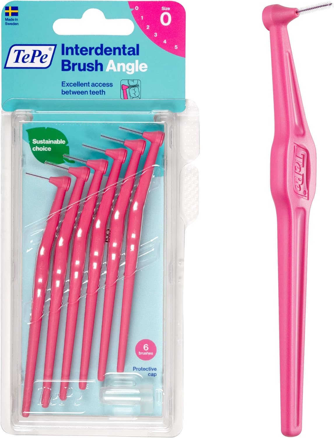 TePe Angle Interdental Brushes Pink 0.4mm (Size 0) 6 Pack