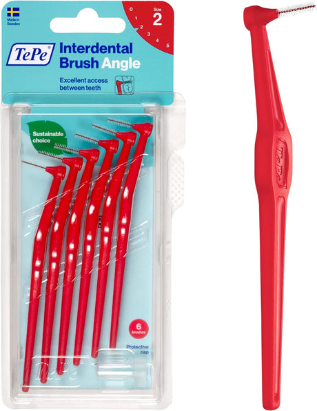 TePe Angle Interdental Brushes Red 0.5mm (Size 2) 6 Pack