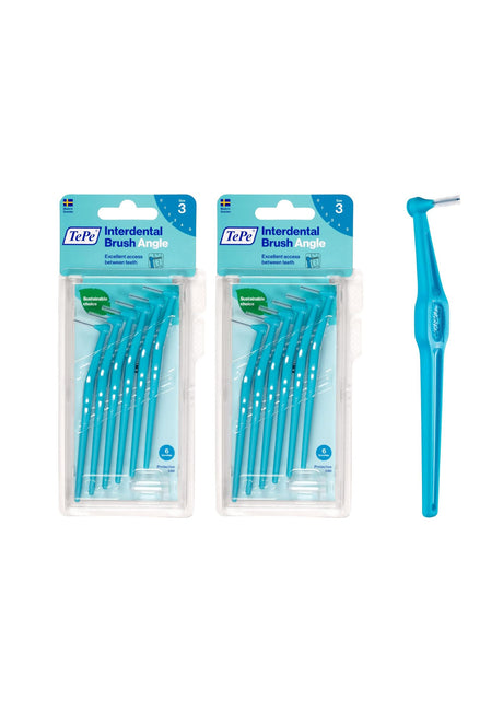 TePe Angle Interdental Brushes Blue 0.6mm (Size 3) 6 Pack - 2 Pack Bundle (12 Brushes)