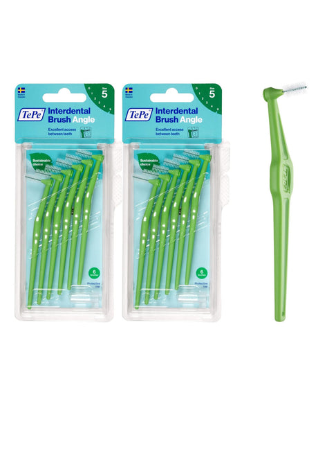 TePe Angle Interdental Brushes Green 0.8mm (Size 5) 6 Pack - 2 Pack Bundle (12 Brushes)