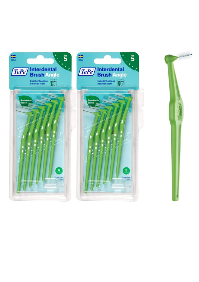 TePe Angle Interdental Brushes Green 0.8mm (Size 5) 6 Pack - 2 Pack Bundle (12 Brushes)