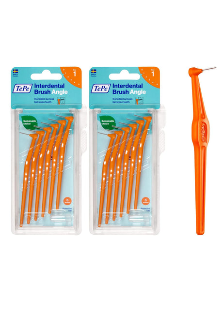 TePe Angle Interdental Brushes Orange 0.45mm (Size 1) 6 Pack - 2 Pack Bundle (12 Brushes)