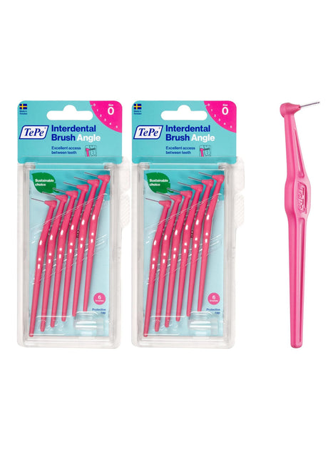 TePe Angle Interdental Brushes Pink 0.4mm (Size 0) 6 Pack - 2 Pack Bundle (12 Brushes)