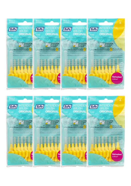 TePe Yellow Fine 0.70mm - 8 Packets of 8 - (64 Brushes) Bundle