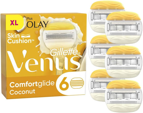 Gillette Venus ComfortGlide Coconut with Olay Razor Blades Women Pack of 6 2-In-1 Razor Blade Refills with Moisture Bars