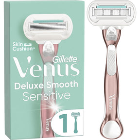 Gillette Venus Deluxe Smooth Sensitive Women's Razor + 1 Blade Refill with Rose Gold Metal Handle