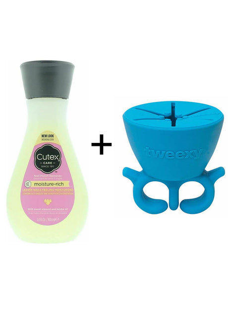 Cutex 100ml Moisture Rich Nail Polish Remover with Tweexy Nail Polish Holder - Beach Glass Blue