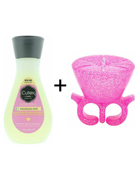 Cutex 100ml Moisture Rich Nail Polish Remover with Tweexy Nail Polish Holder - Flamingo Sparkle