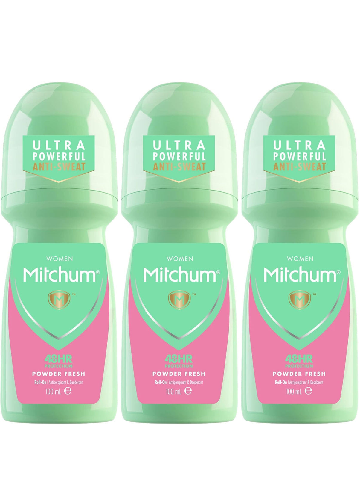 Mitchum Deodorant Roll On Powder Fresh 100ml - 3 Pack Bundle