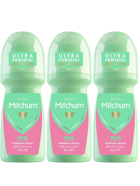 Mitchum Deodorant Roll On Powder Fresh 100ml - 3 Pack Bundle