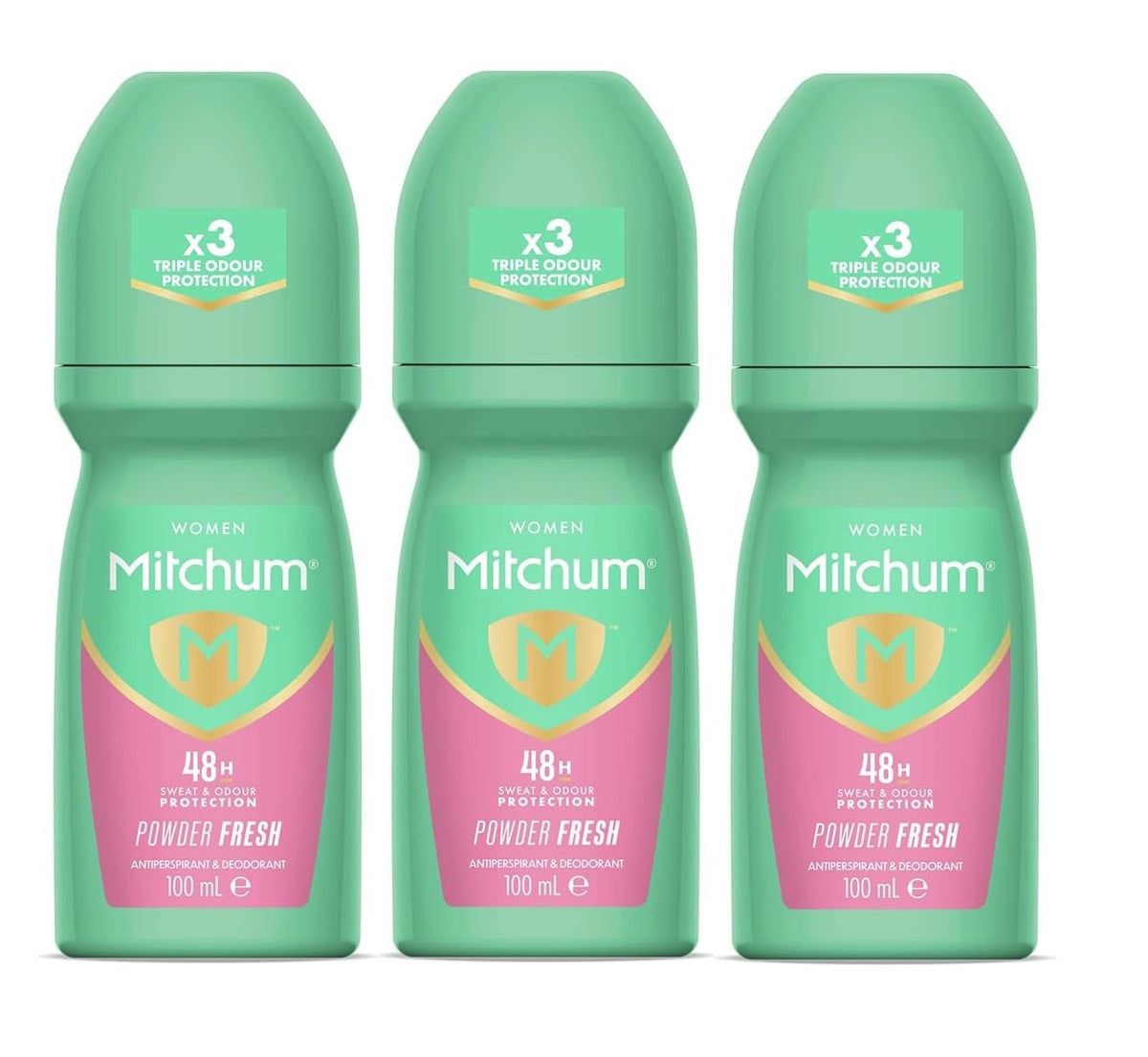 Mitchum Deodorant Roll On Powder Fresh 100ml - 3 Pack Bundle