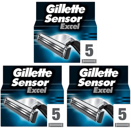Gillette Sensor Excel Razor Blades - 15 Piece Bundle (3 packs of 5)
