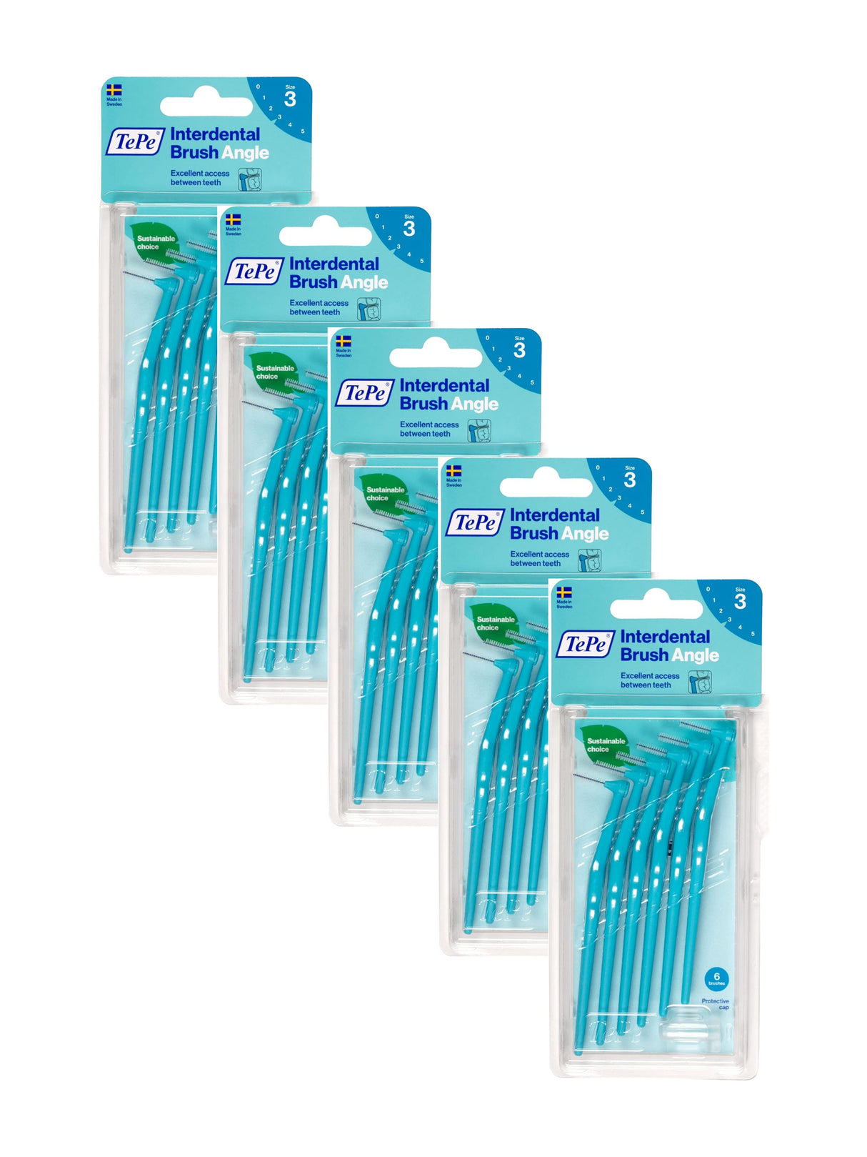 TePe Angle Interdental Brushes Blue 0.6mm (Size 3) 6 Pack - 5 Pack Bundle (30 brushes)