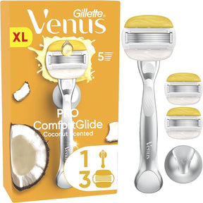 Gillette Venus ComfortGlide Coconut with Olay Women's Razor + 3 Razor Blade Refills, Lubrastrip with A Touch of Vitamin E