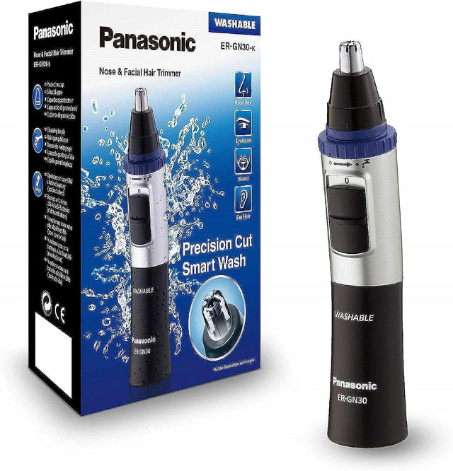 Panasonic Wet & Dry Ear and Nose Hair Trimmer for Men, Battery-Powered with 90 min operation, Black - ER-GN30