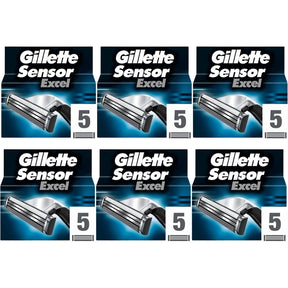Gillette Sensor Excel Razor Blades - 30 Piece Bundle (6 Packs of 5)