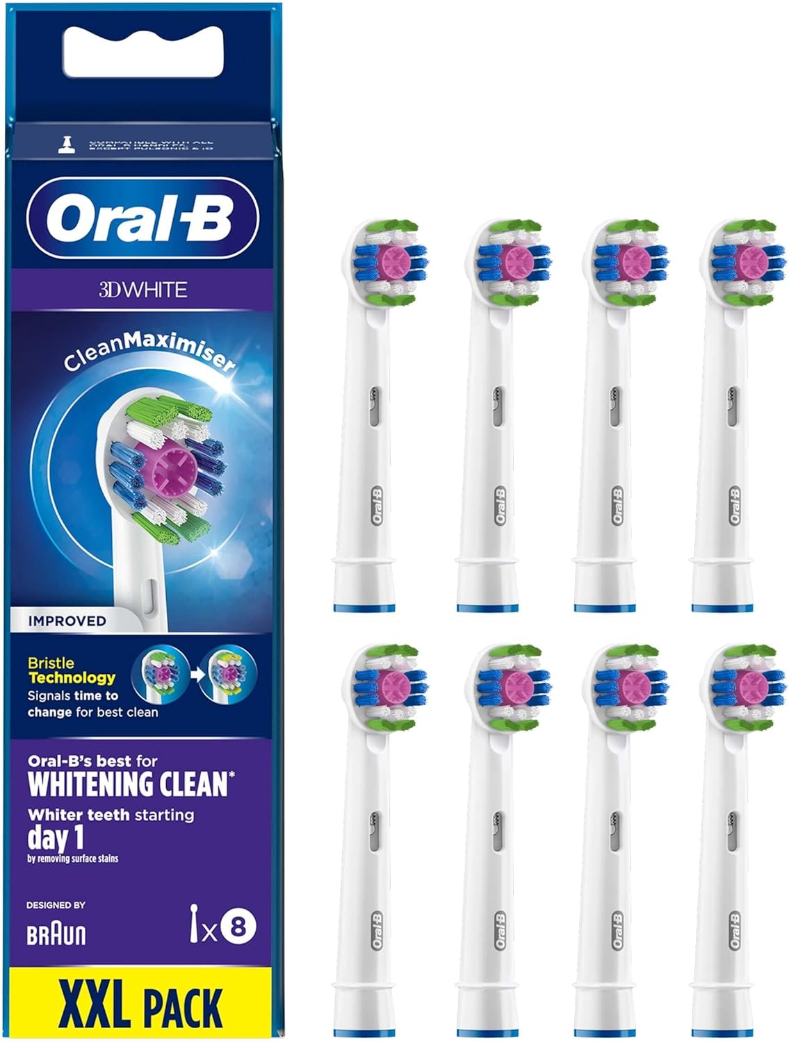 Oral-B 3D White Replacement Heads with Cleanmaximiser Technology - 8 Pack