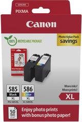 Canon PG-585XL Black and CL-586XL Colour Ink Cartridge Photo Paper Value Combo Pack - 6204C005