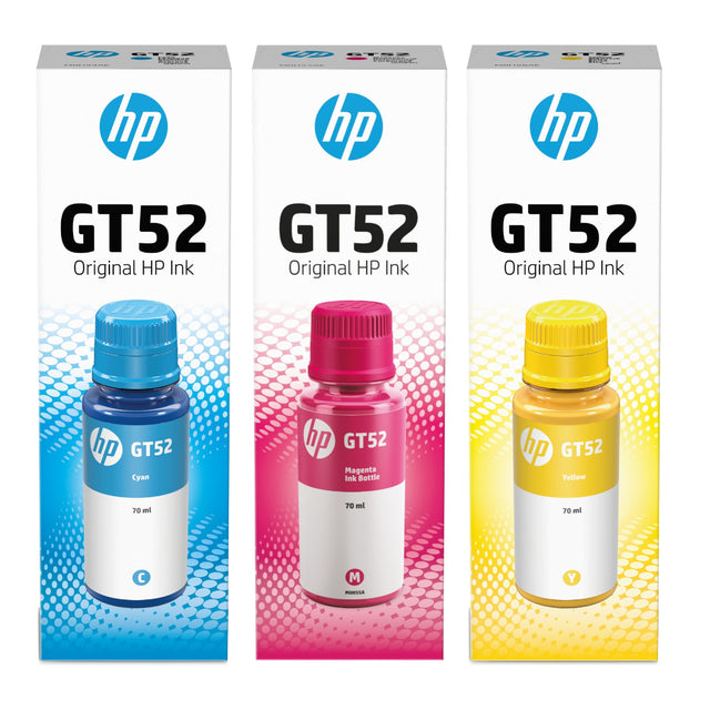 HP GT52 Cyan Magenta Yellow Ink Bottle Bundle Pack