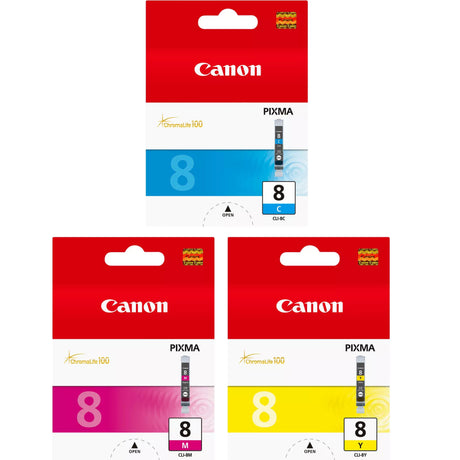 Canon CLI-8 Cyan Magenta Yellow Ink Cartridge Bundle Pack