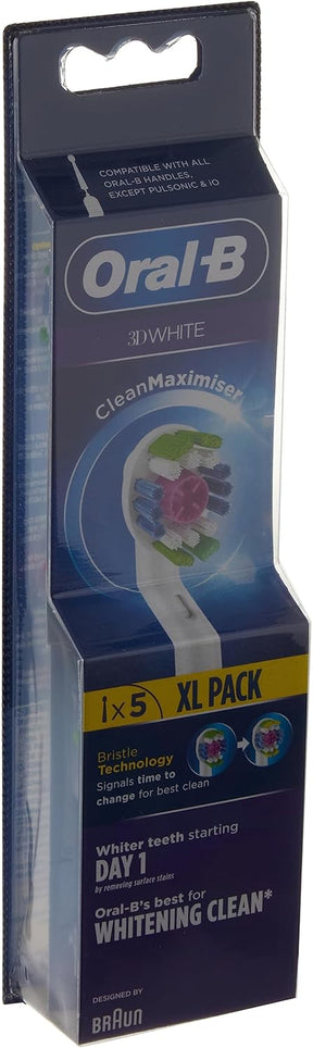 Oral-B 3D White Replacement Heads for Electric Toothbrush with CleanMaximiser Technology - 5 Pack