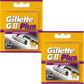 Gillette Lubrastrip GII Plus Men's Razor Blades - 20 Piece Bundle (2 x 10 Packs)