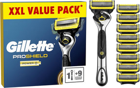 Gillette ProShield Power Men's Razor + 9 Razor Blade Refills with Precision Trimmer, 5 Anti-Friction Razor Blades