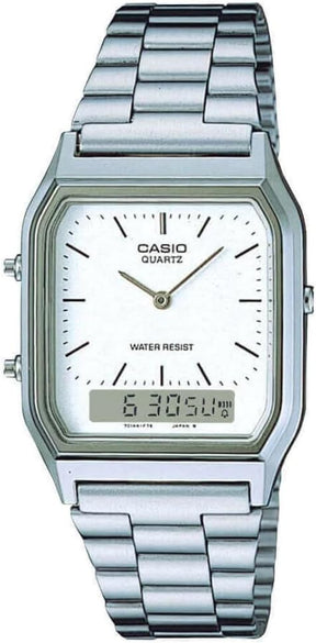 Casio Mens Classic Combi Watch Silver with White Dial - AQ-230A-7DMQYES