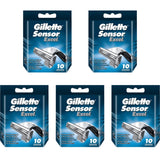 Gillette Sensor Excel Razor Blades - 50 Piece Bundle (5 Packs of 10)