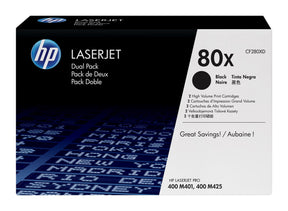 HP 80X 2-Pack High Yield Black Original LaserJet Toner Cartridges - CF280XD