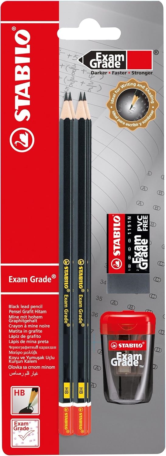 Stabilo Exam Grade Graphite Pencil and Sharpener with Eraser, HB - Pack of 4