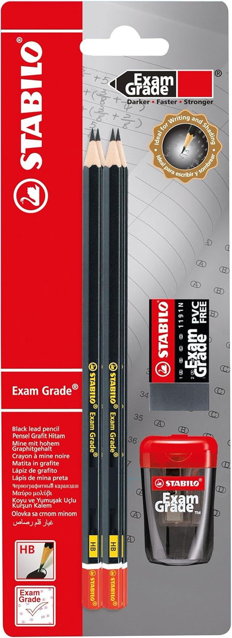 Stabilo Exam Grade Graphite Pencil and Sharpener with Eraser, HB - Pack of 4
