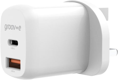 Groov-e USB-C & USB-A 20W Wall Charger with Power Delivery, White - GVMA105WE