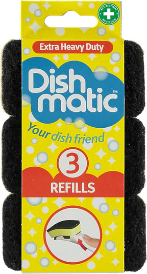 Dishmatic Black Extra Heavy-Duty Washing-Up Sponge Refill Heads - 3 pack